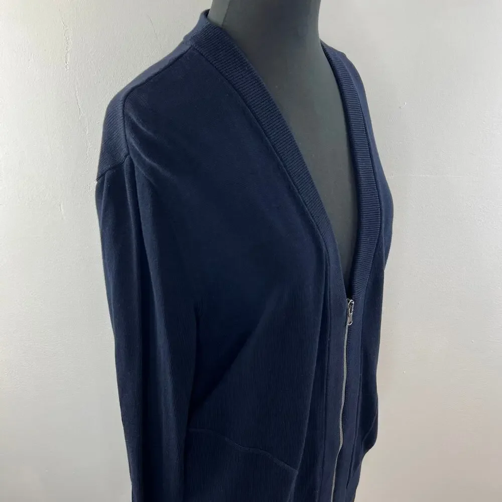 VINCE Mens Blue Cotton V-Neckline Long Sleeve Zip Front Cardigan w/ Pockets Sz M